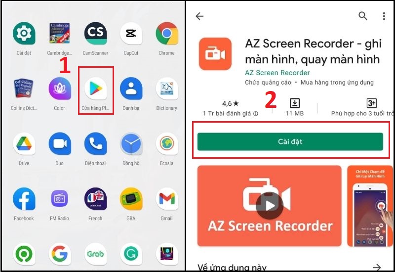 Tải ứng dụng Az screen recorder từ CH Play